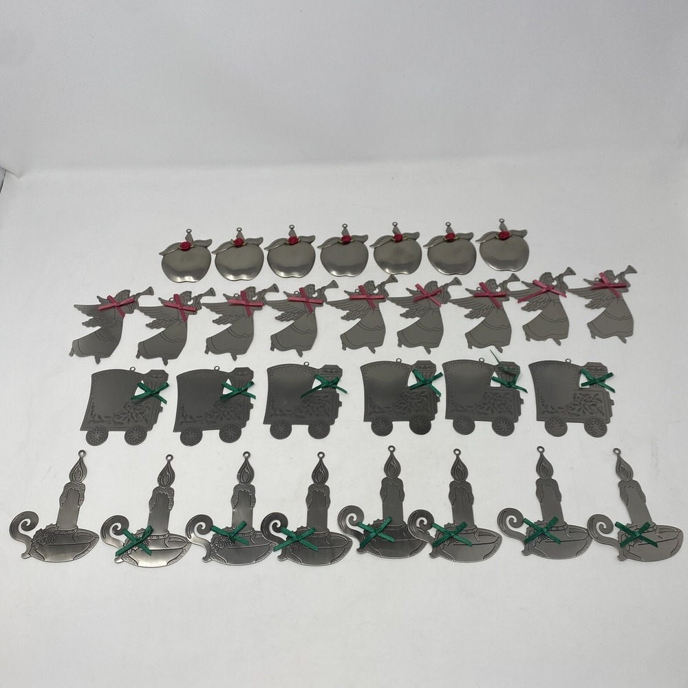 30 Vintage 1988 Cut Out Metal Christmas Tree Ornaments Dept. 32 3 Inches